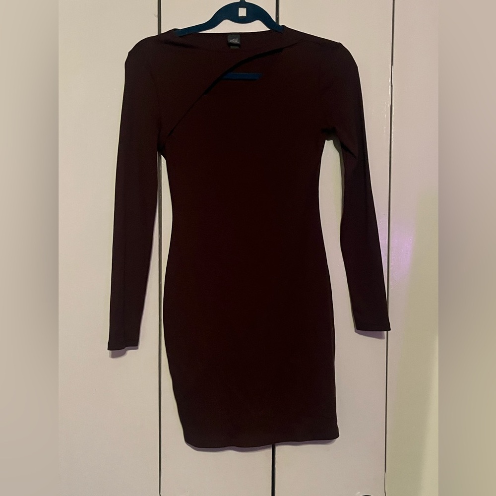 Strechy Long Sleeve Brown Dress